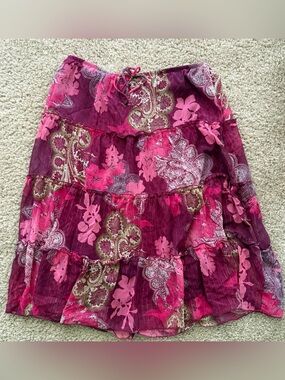 Women’s Pink Floral Tiered Skirt Fairy Medium Cottage Whimsical